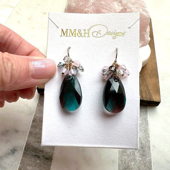 New Elegant Crystal Pear Drop Earrings | Handmade in BC - Picture 4 of 5